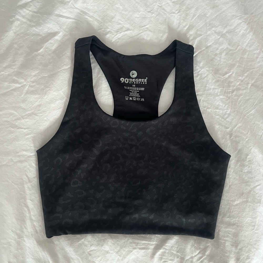 90 Degree by Reflex Wonerlink Black Leopard Print Racerback Sports Bra - Picture 1 of 13